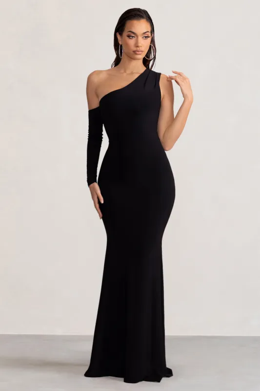 Baylor | Black One Shoulder Asymmetric Maxi Dress sold by Club L London