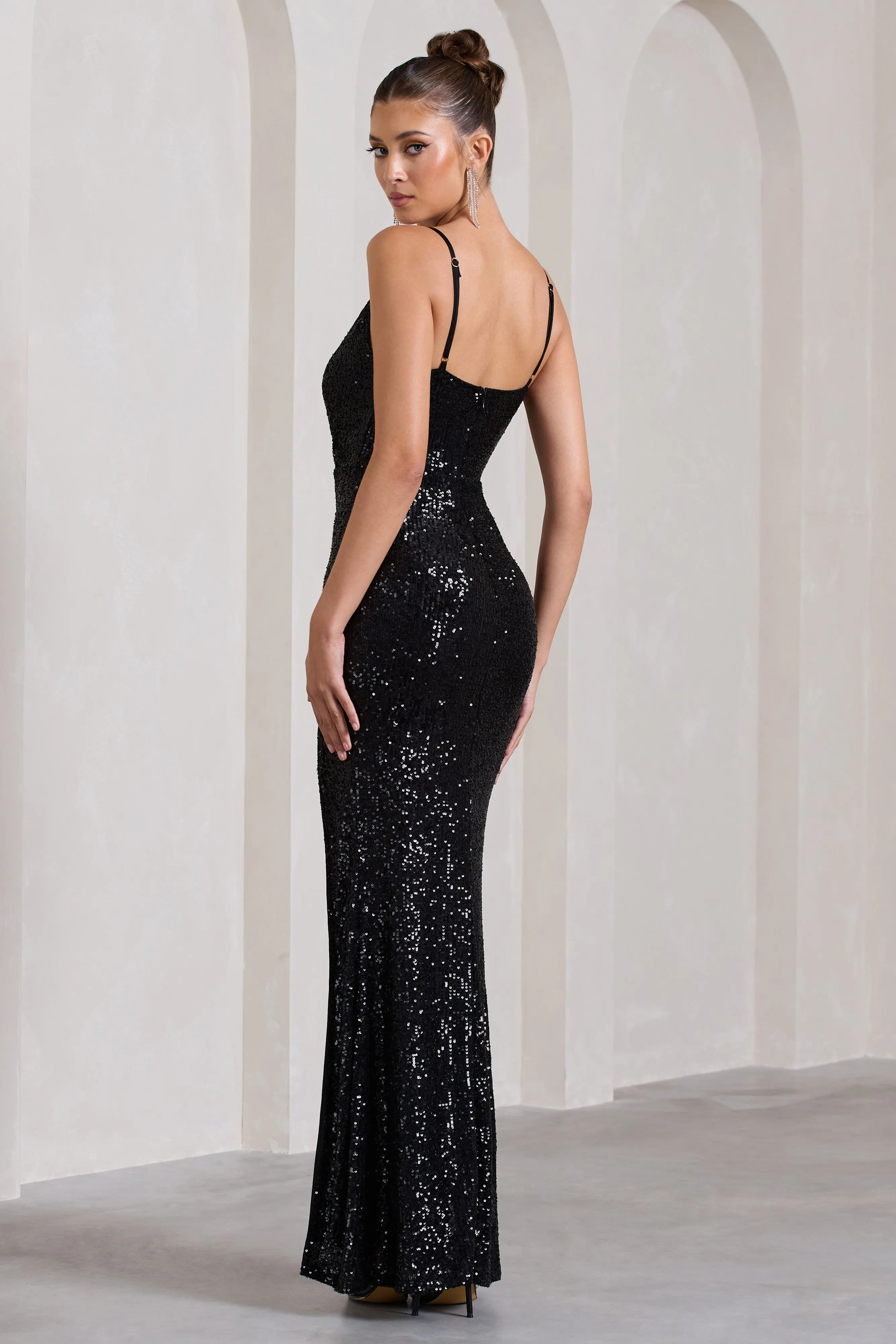 Exquisite | Black Sequin Wrap Front Maxi With Side Split sold by Club L London product image thumbnail 2