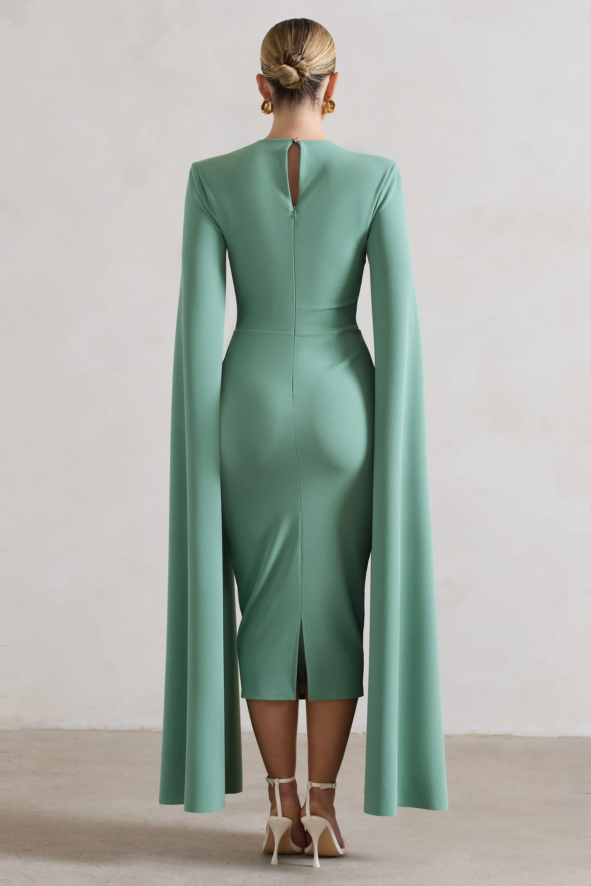 No Replacement | Sage Green Square-Neck Cape-Sleeve Midi Dress sold by Club L London product image thumbnail 2