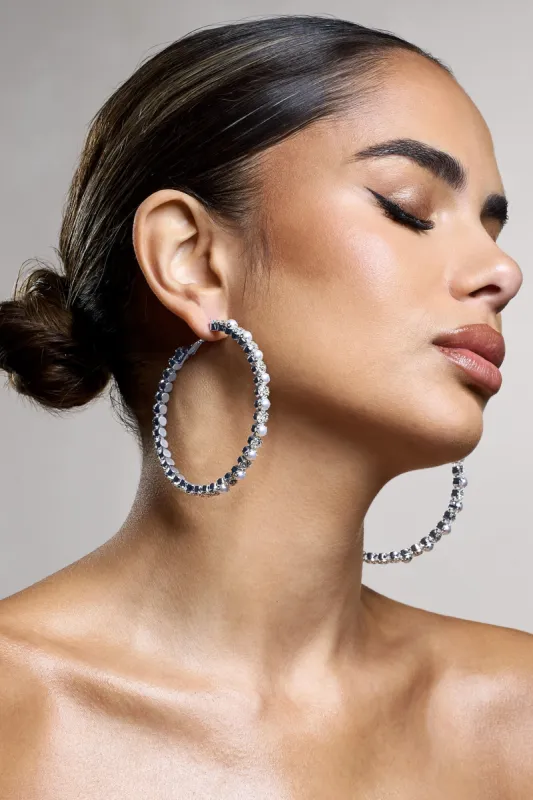 Kassandra | Silver Diamante Hoop Earrings sold by Club L London