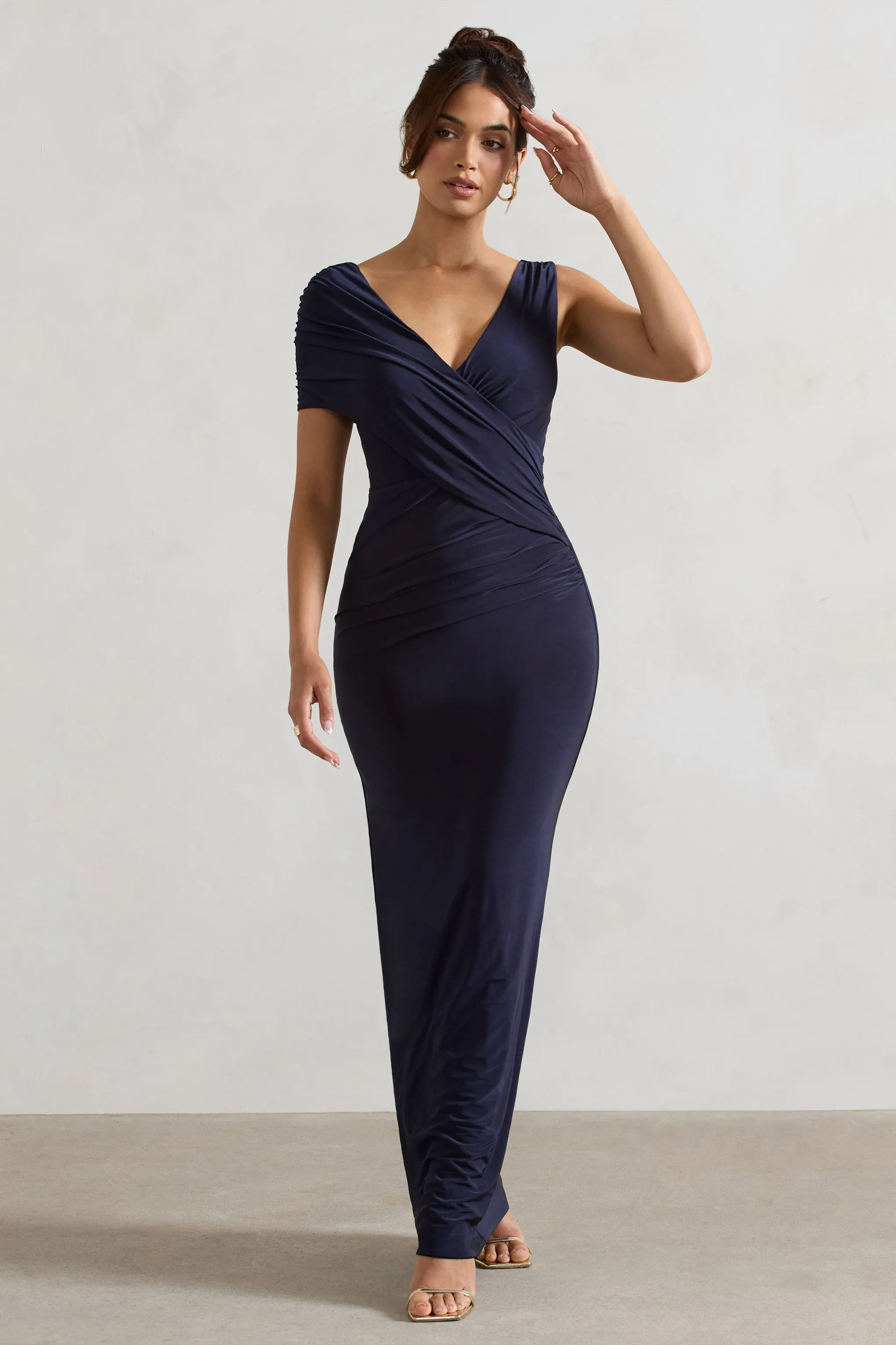 Capella | Navy Asymmetric Wrap Maxi Dress sold by Club L London product image thumbnail 5