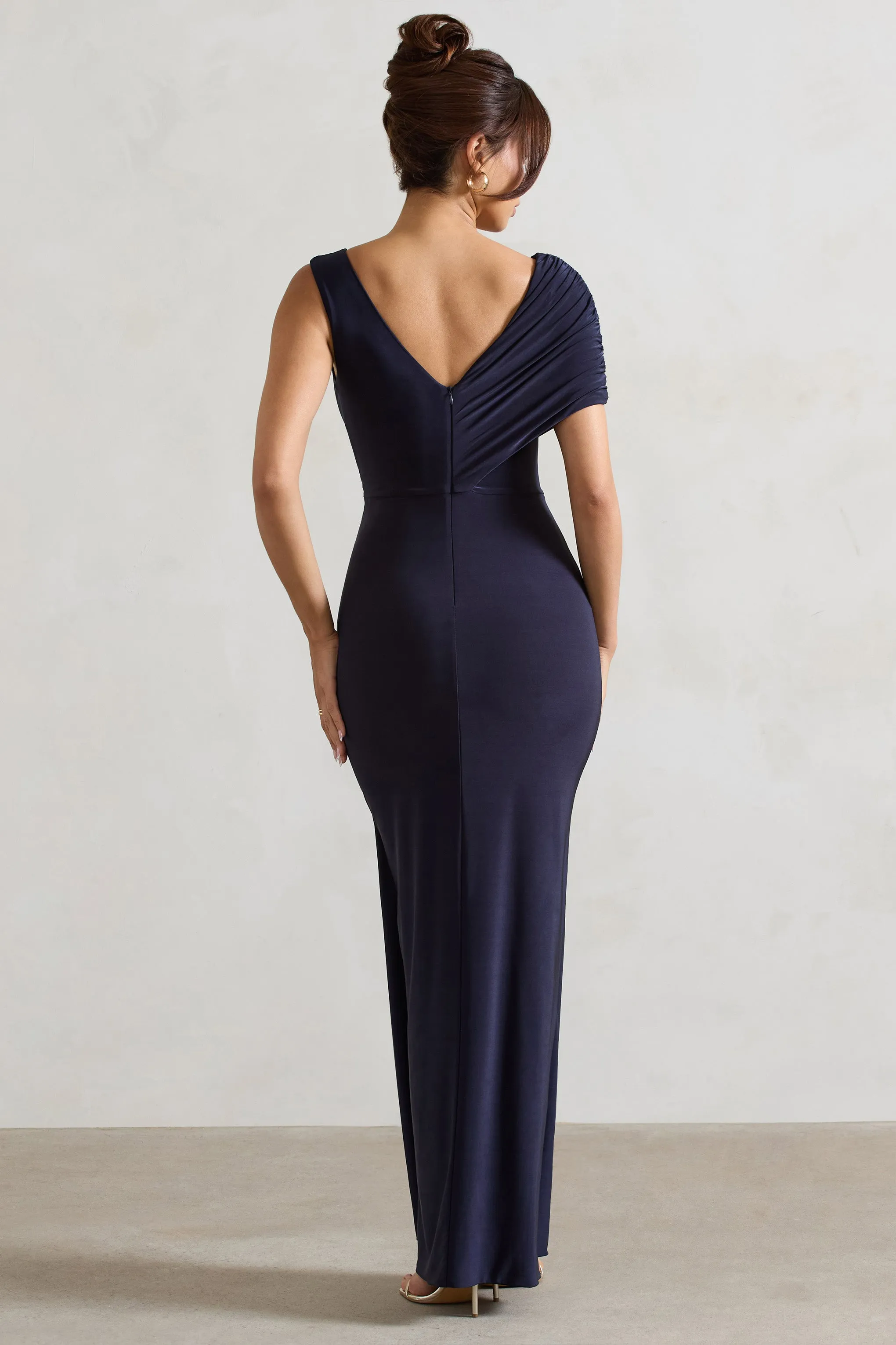 Capella | Navy Asymmetric Wrap Maxi Dress sold by Club L London product image thumbnail 2