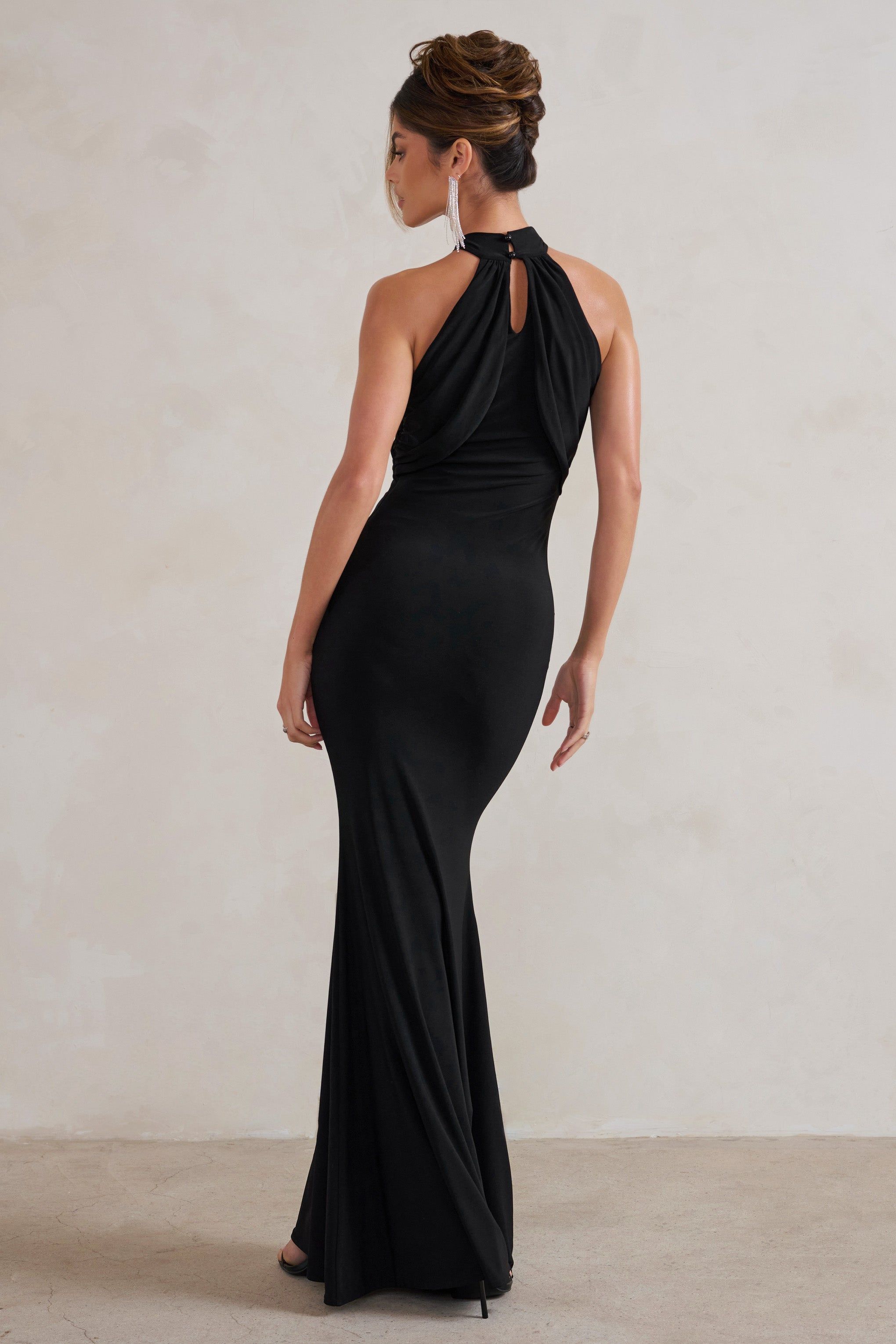 Genevieve | Black Twist High Neck Drape Detail Maxi Dress sold by Club L London product image thumbnail 2