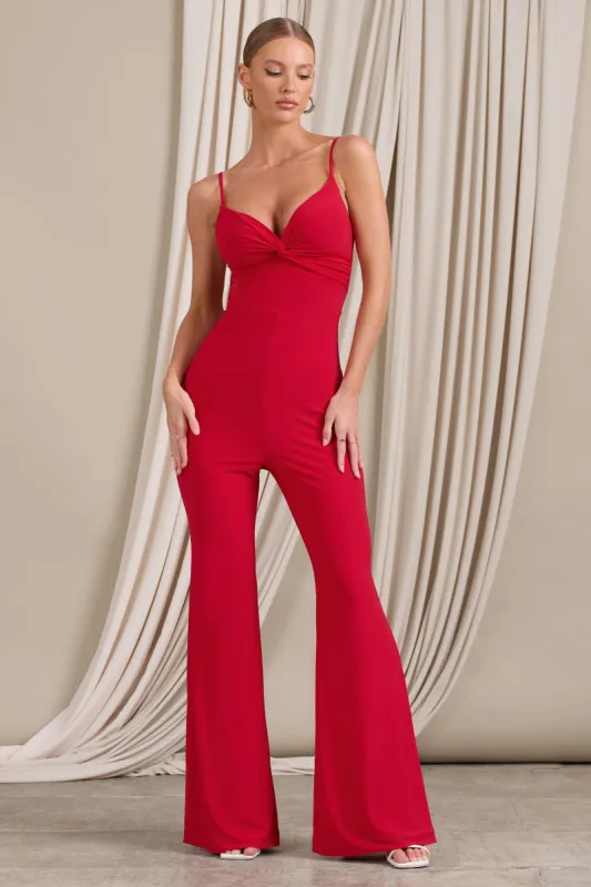 Aspiration | Red Knot Detail Ruched Jumpsuit sold by Club L London