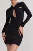 Escapism | Black Ruched Long-Sleeve Cut-Out Mini Dress sold by Club L London