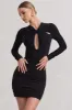 Escapism | Black Ruched Long-Sleeve Cut-Out Mini Dress sold by Club L London