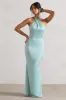 Unbeatable | Mint Green Satin Cross Over Halter-Neck Maxi Dress sold by Club L London