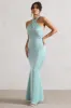 Unbeatable | Mint Green Satin Cross Over Halter-Neck Maxi Dress sold by Club L London