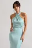 Unbeatable | Mint Green Satin Cross Over Halter-Neck Maxi Dress sold by Club L London