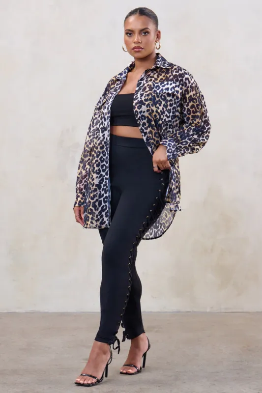 Extrovert | Plus Black Eyelet And Lace-Up Detail Leggings sold by Club L London