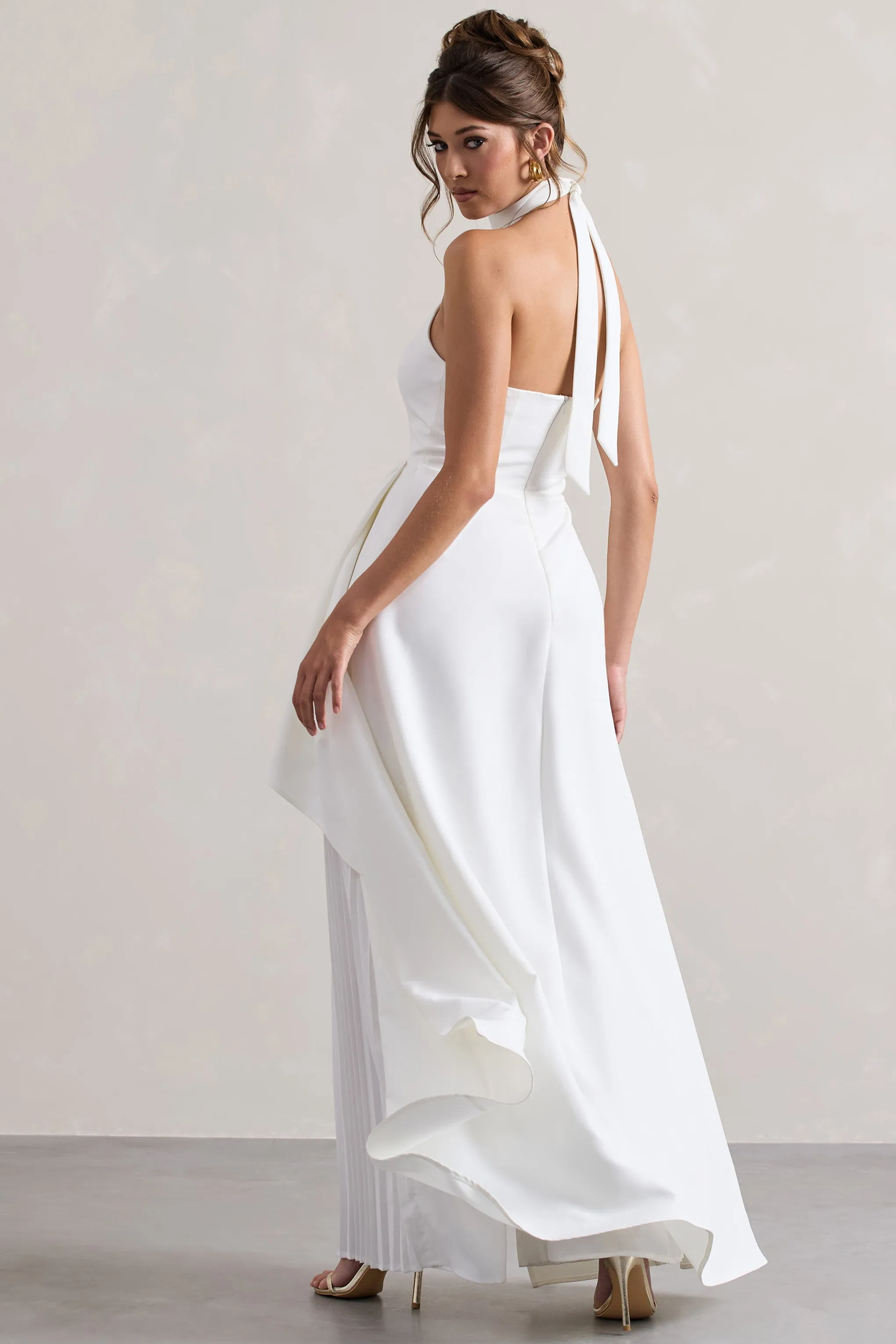 Ashwood | White Plisse High-Neck Cape Jumpsuit sold by Club L London product image thumbnail 2