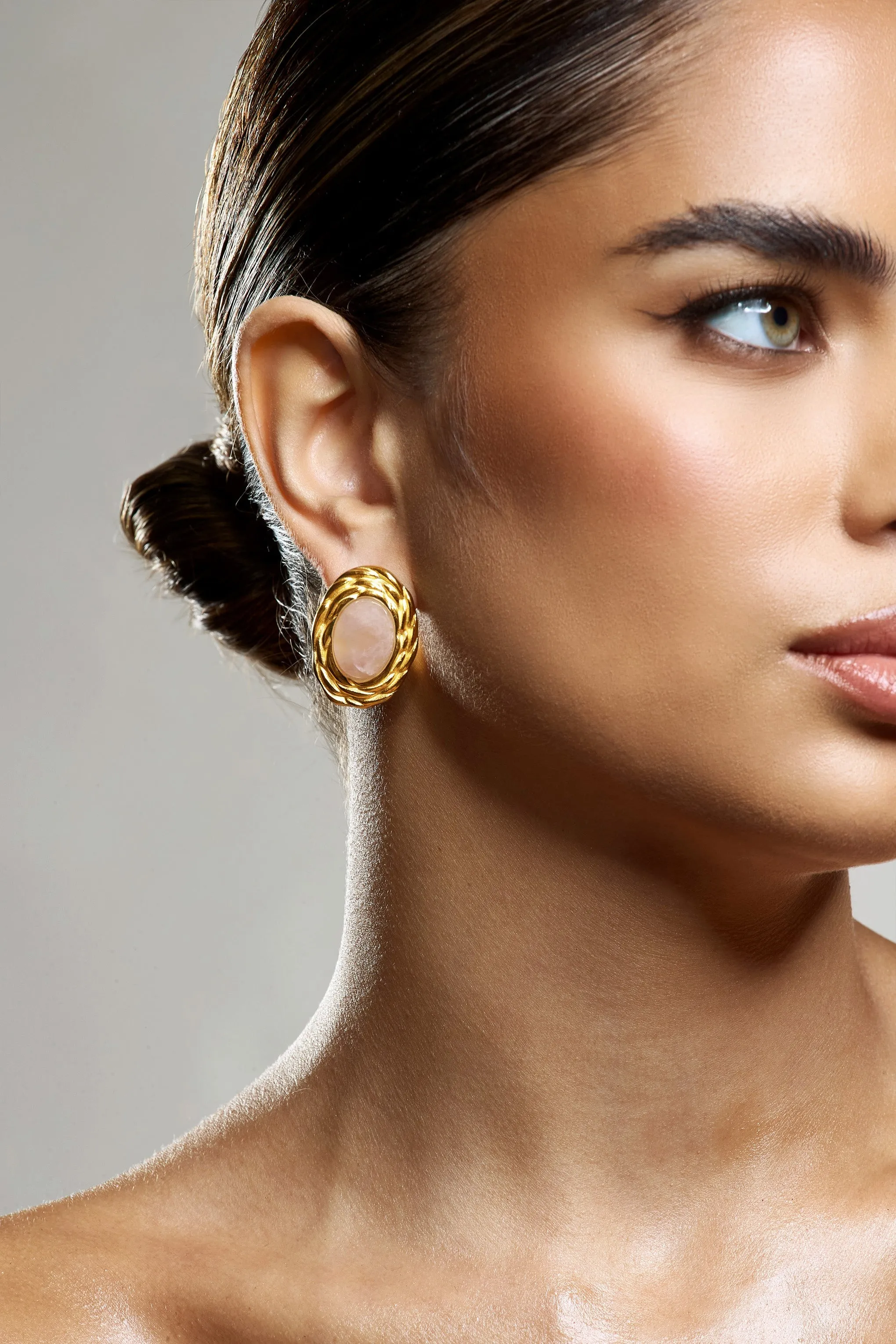 Essie | Nude Pendant Gold Earrings sold by Club L London product image thumbnail 2