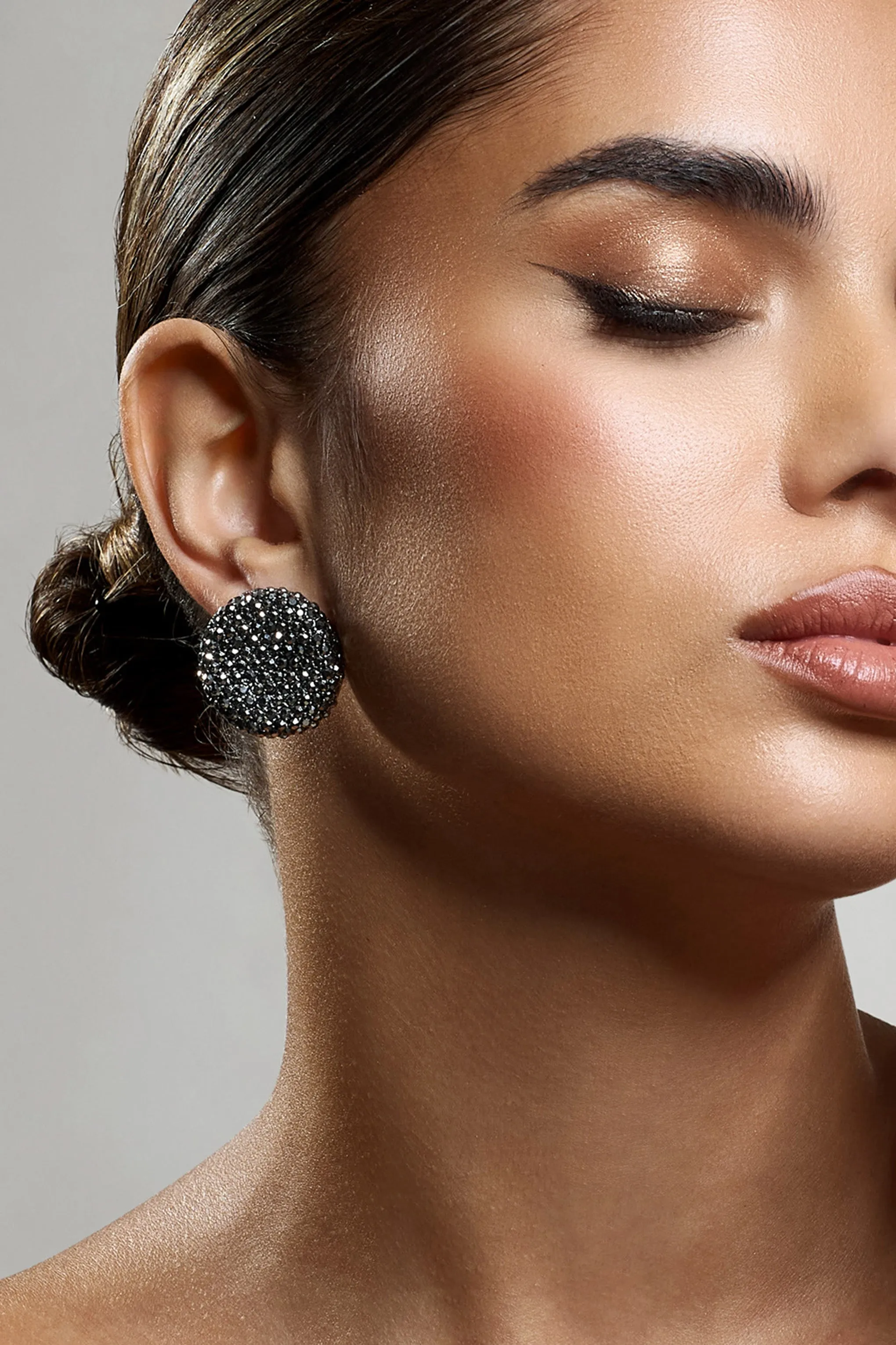 Svana | Grey Diamante Disc Earrings sold by Club L London product image thumbnail 3