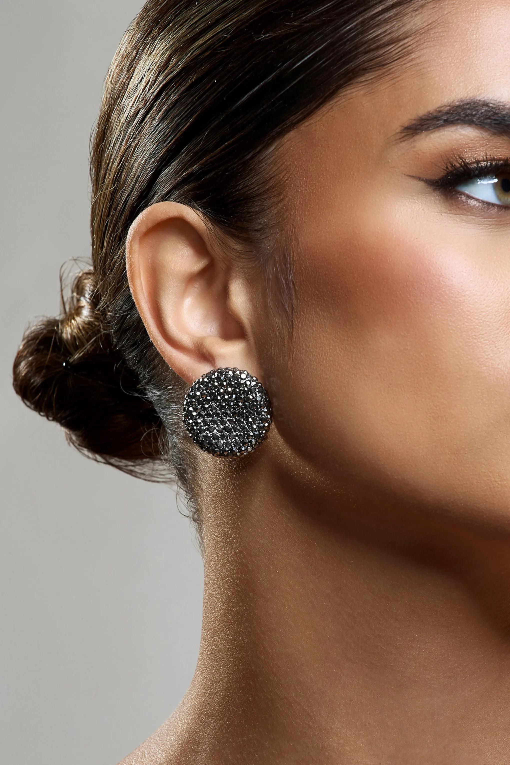 Svana | Grey Diamante Disc Earrings sold by Club L London product image thumbnail 4