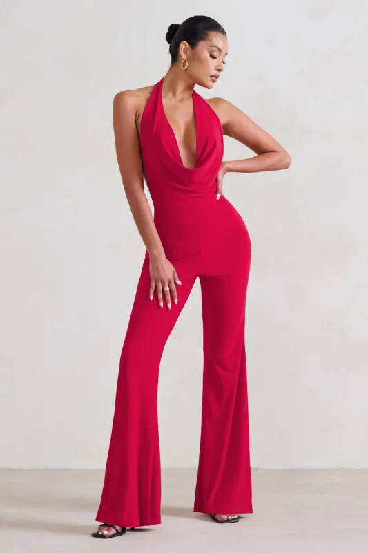 Rhyla | Red Cowl Neck Jumpsuit sold by Club L London