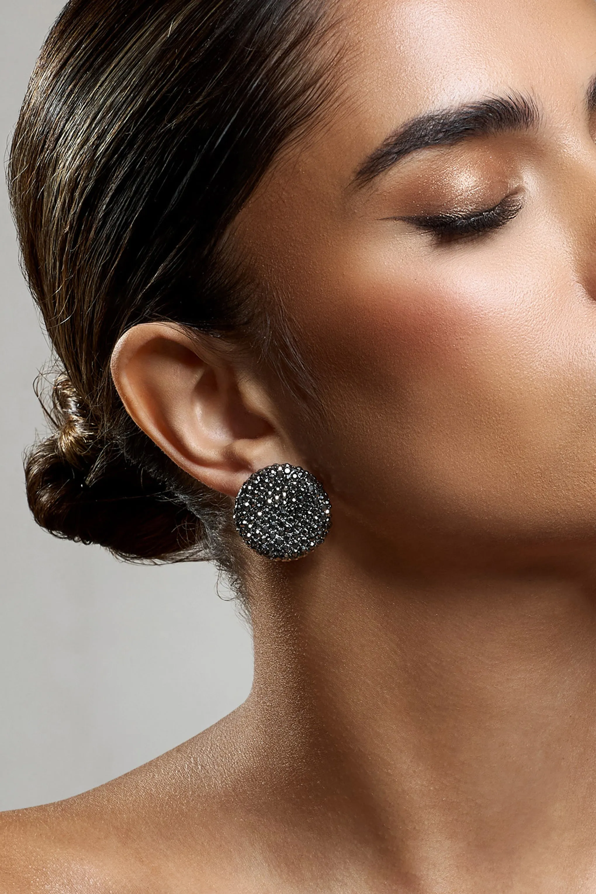 Svana | Grey Diamante Disc Earrings sold by Club L London product image thumbnail 2