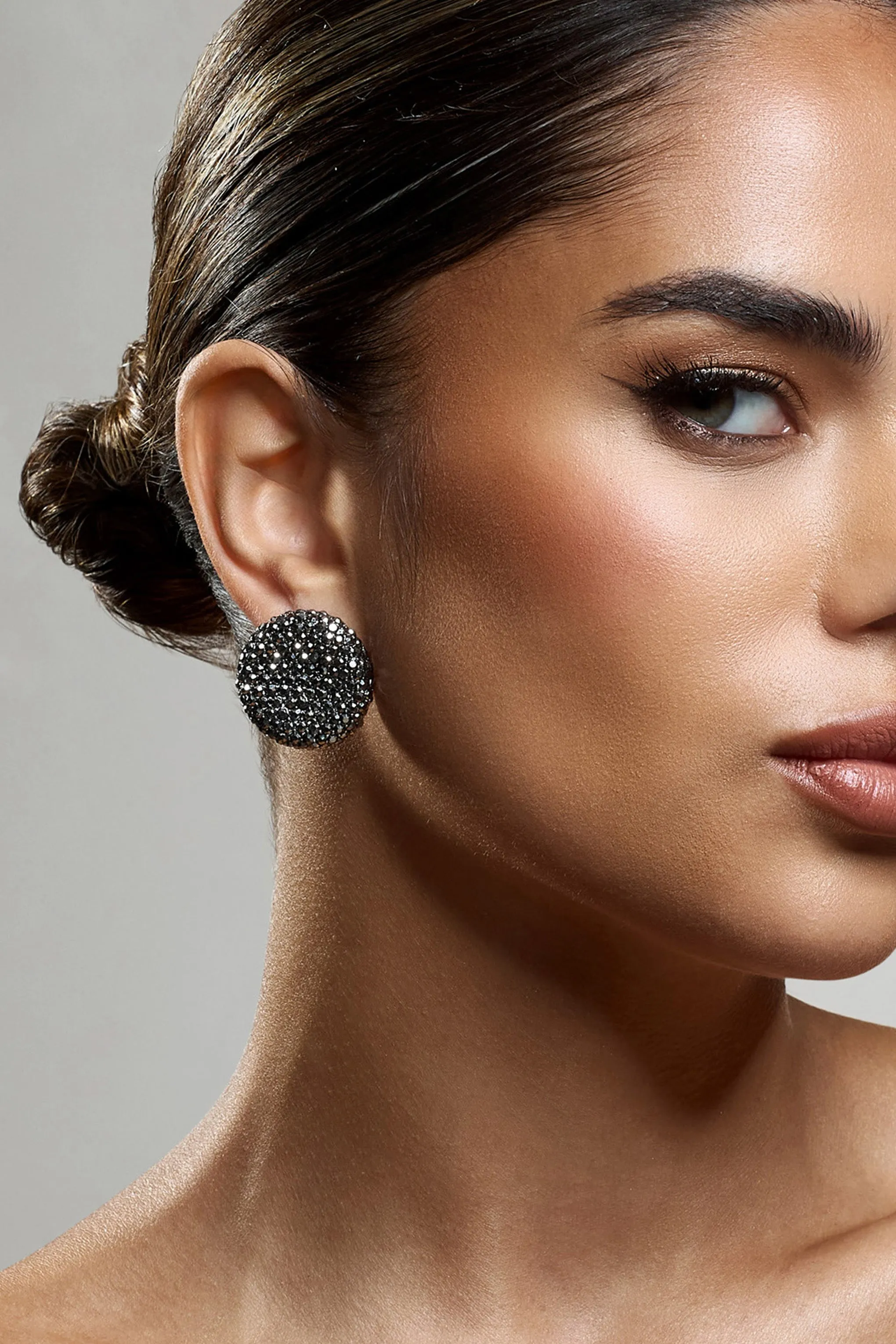 Svana | Grey Diamante Disc Earrings sold by Club L London