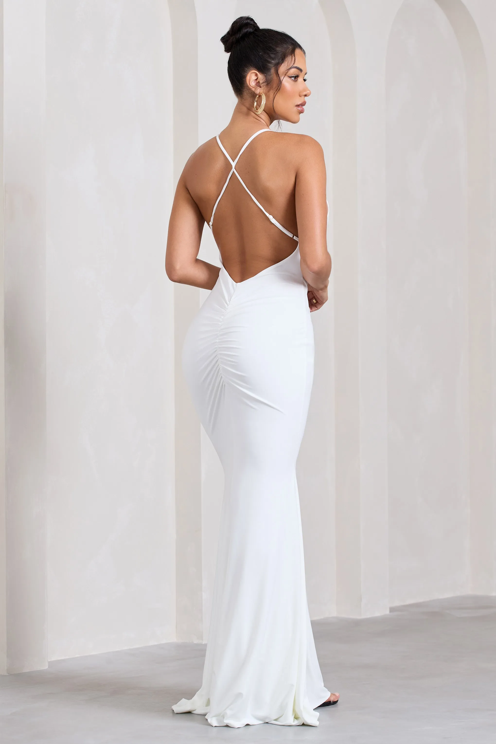 Stellar | White Halter-Neck Twisted Split Maxi Dress sold by Club L London product image thumbnail 2
