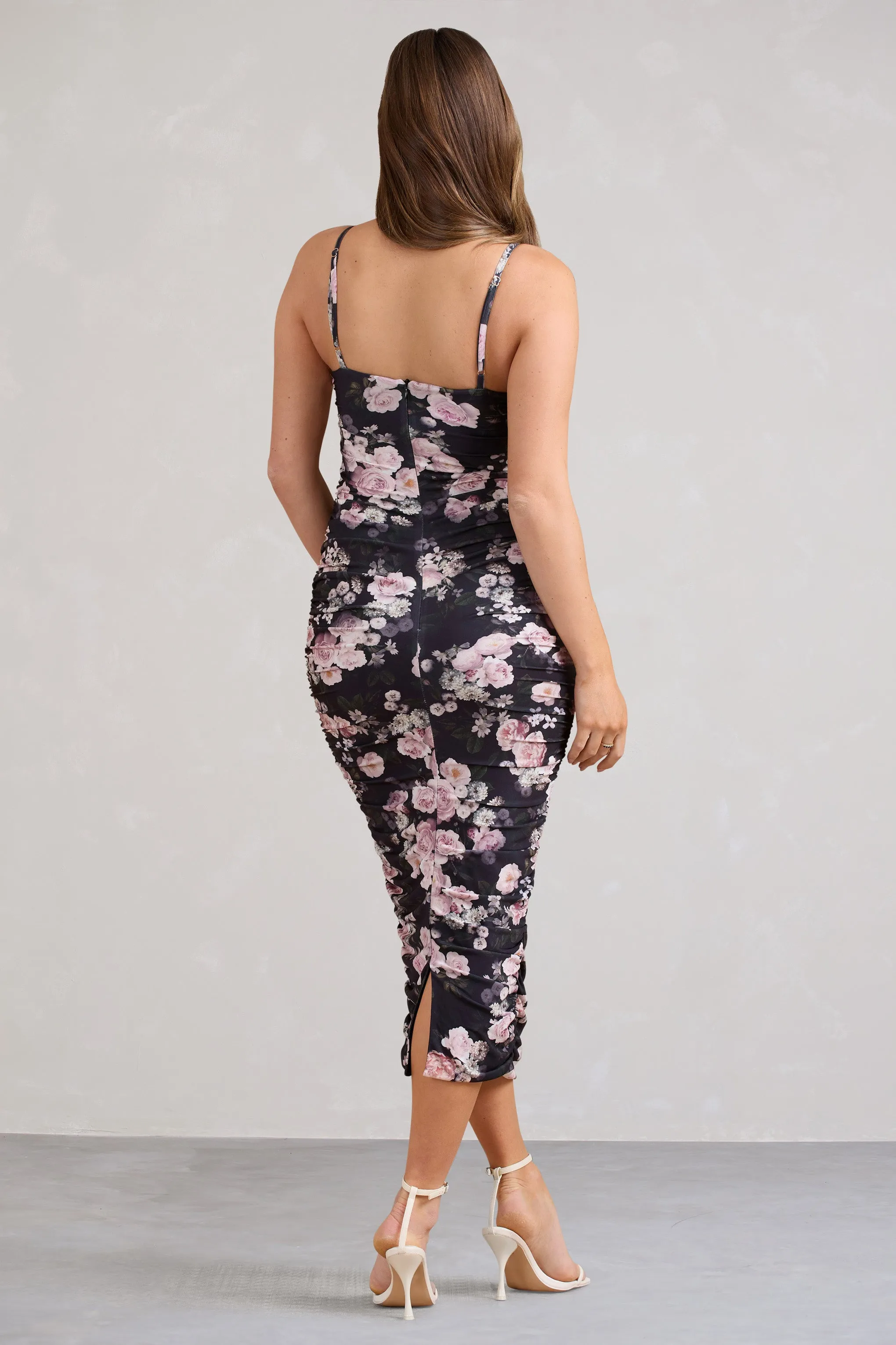 Desired | Black Floral Maternity Cami Midi Dress with Twist Plunge sold by Club L London product image thumbnail 4