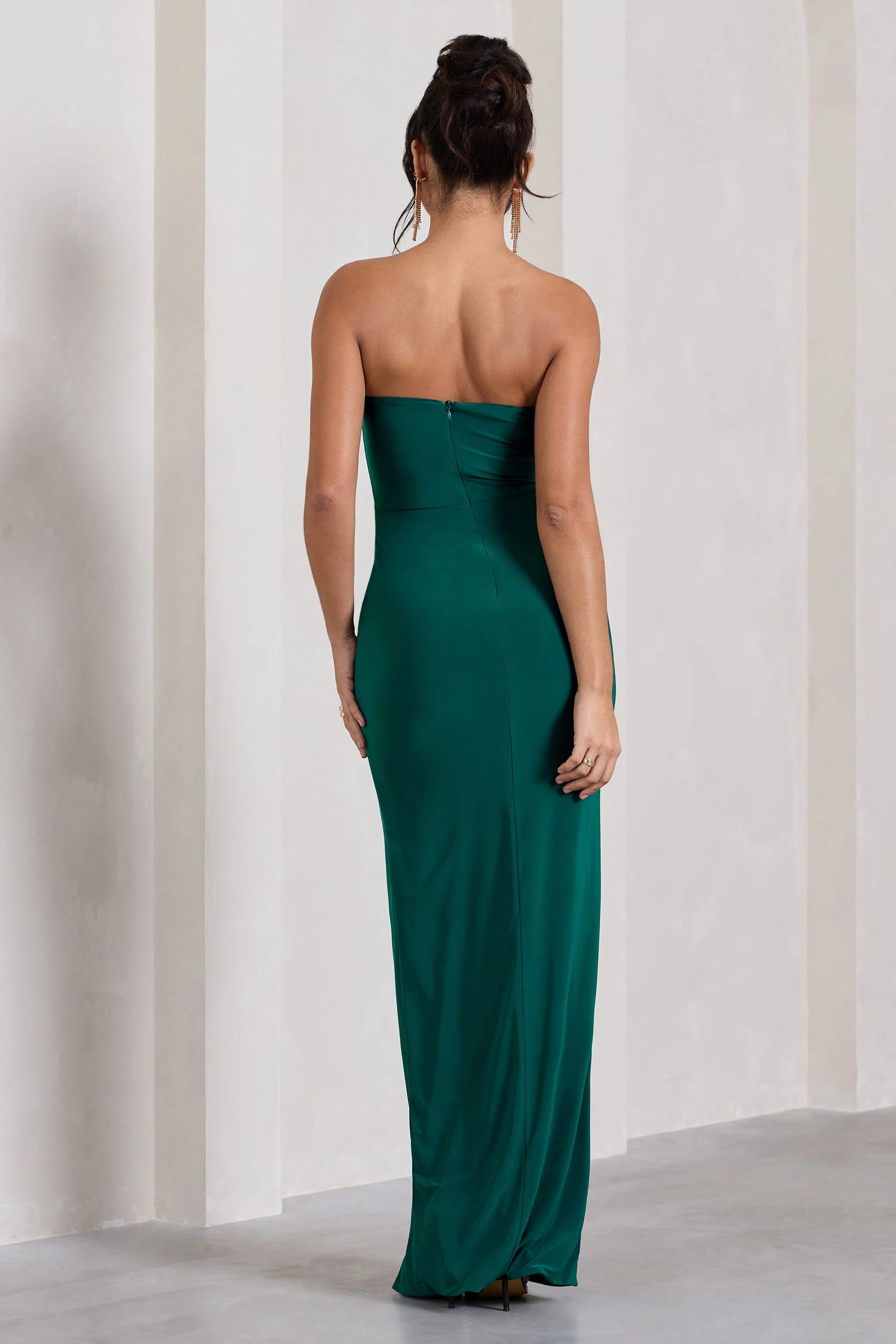 Dawning | Bottle Green Bandeau Knotted Split Maxi Dress sold by Club L London product image thumbnail 2