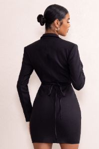 Alexandra | Black Plunge Neck Strap Detail Blazer Mini Dress sold by Club L London
