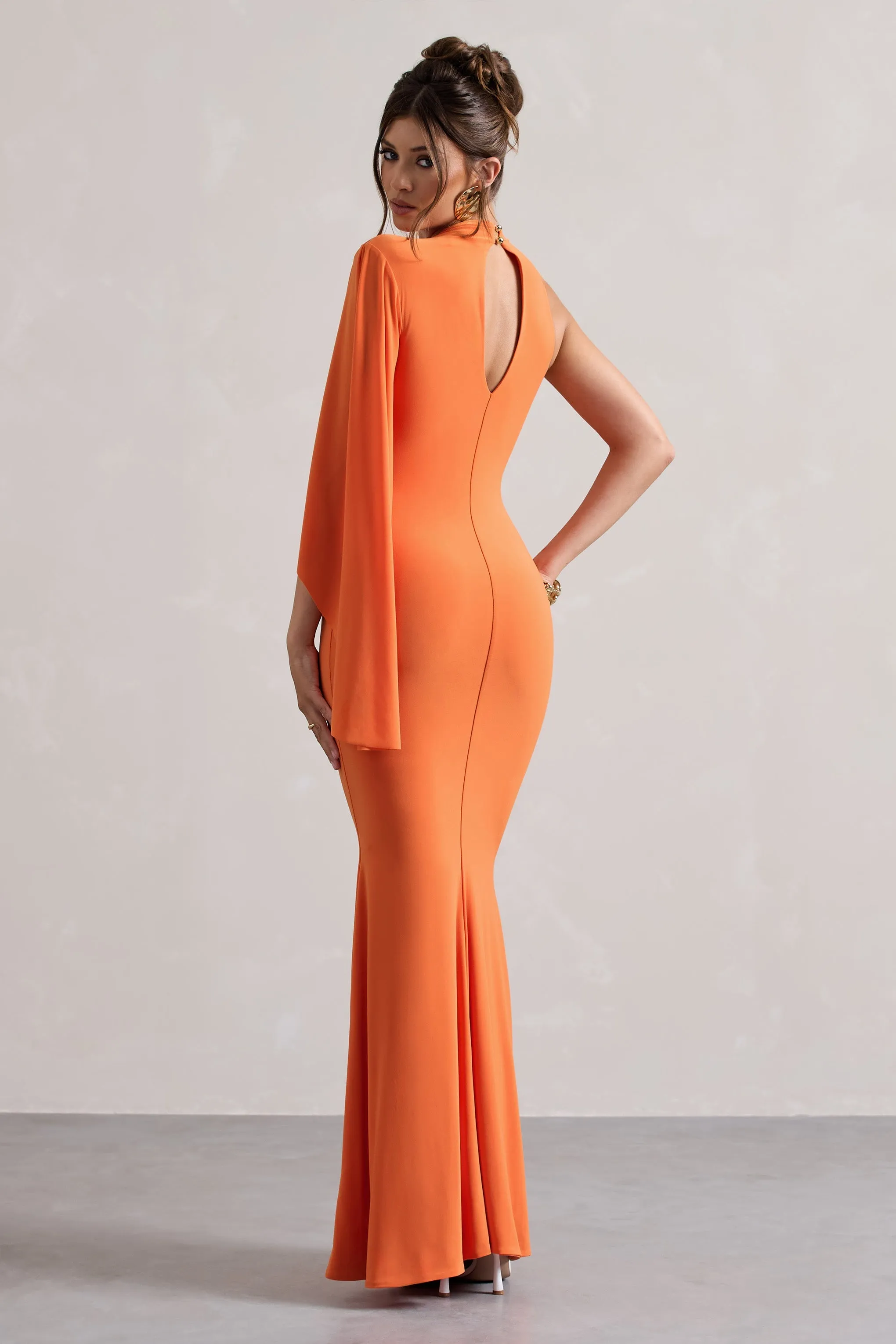 Samaya | Orange High-Neck Cape-Sleeve Maxi Dress sold by Club L London product image thumbnail 2