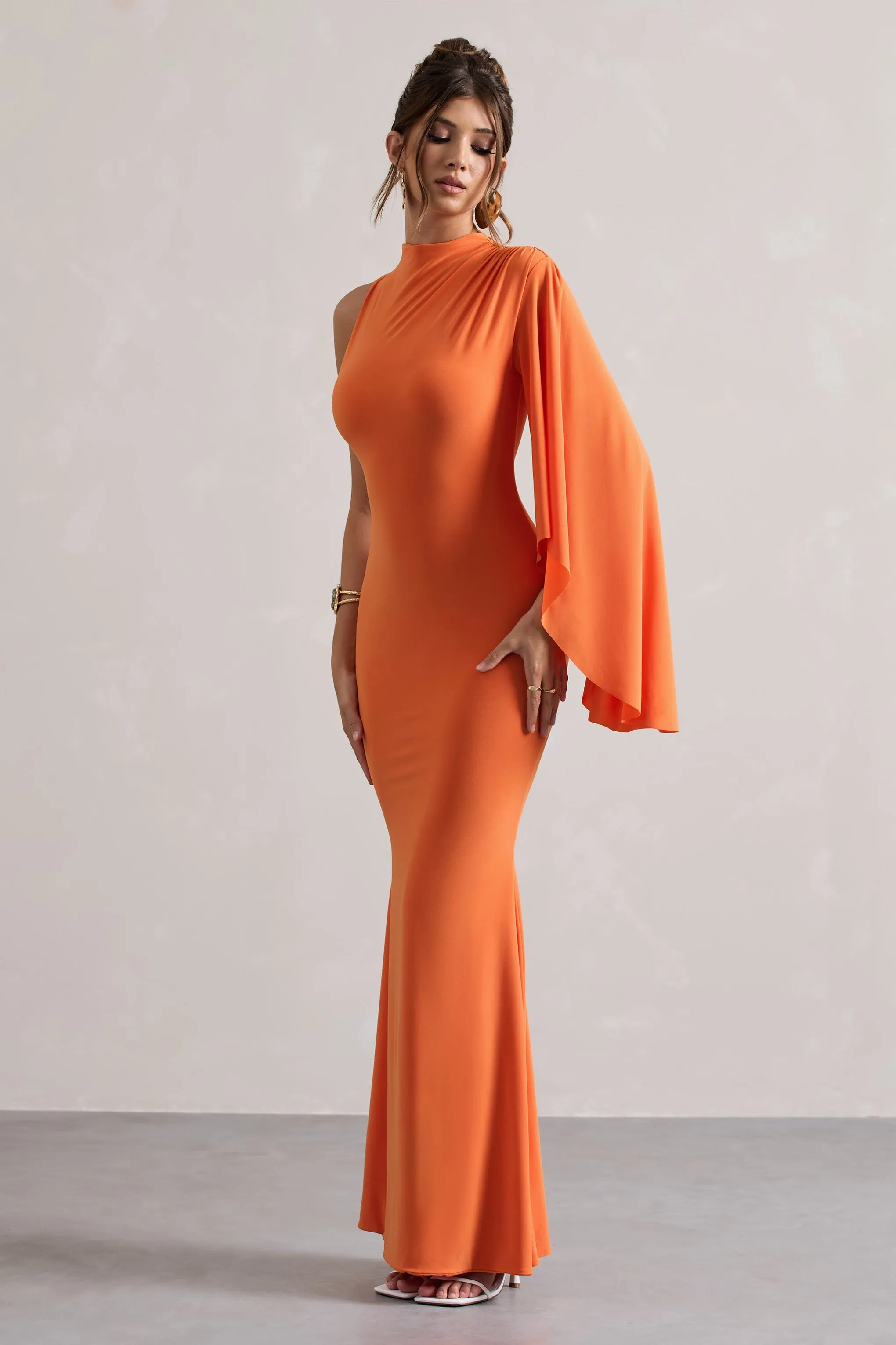 Samaya | Orange High-Neck Cape-Sleeve Maxi Dress sold by Club L London product image thumbnail 5