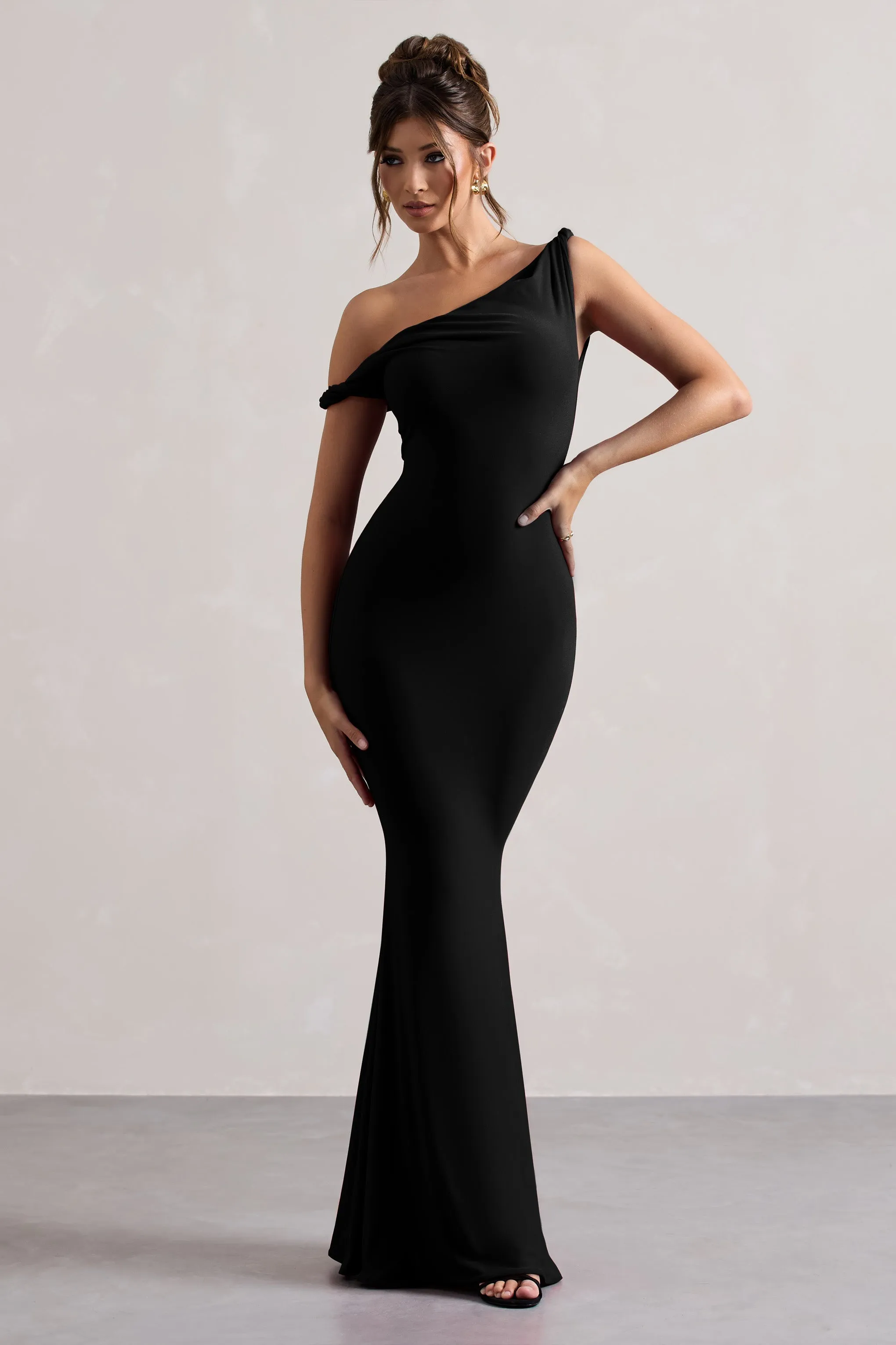 Lita | Black Twisted Asymmetric Maxi Dress sold by Club L London product image thumbnail 4
