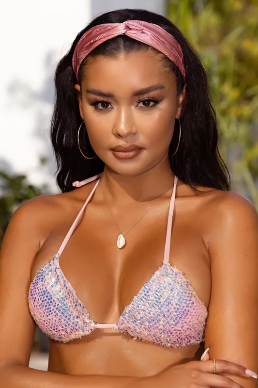 Tropical | Dusty Rose Plam Leaf Satin Jacquard Headband sold by Club L London