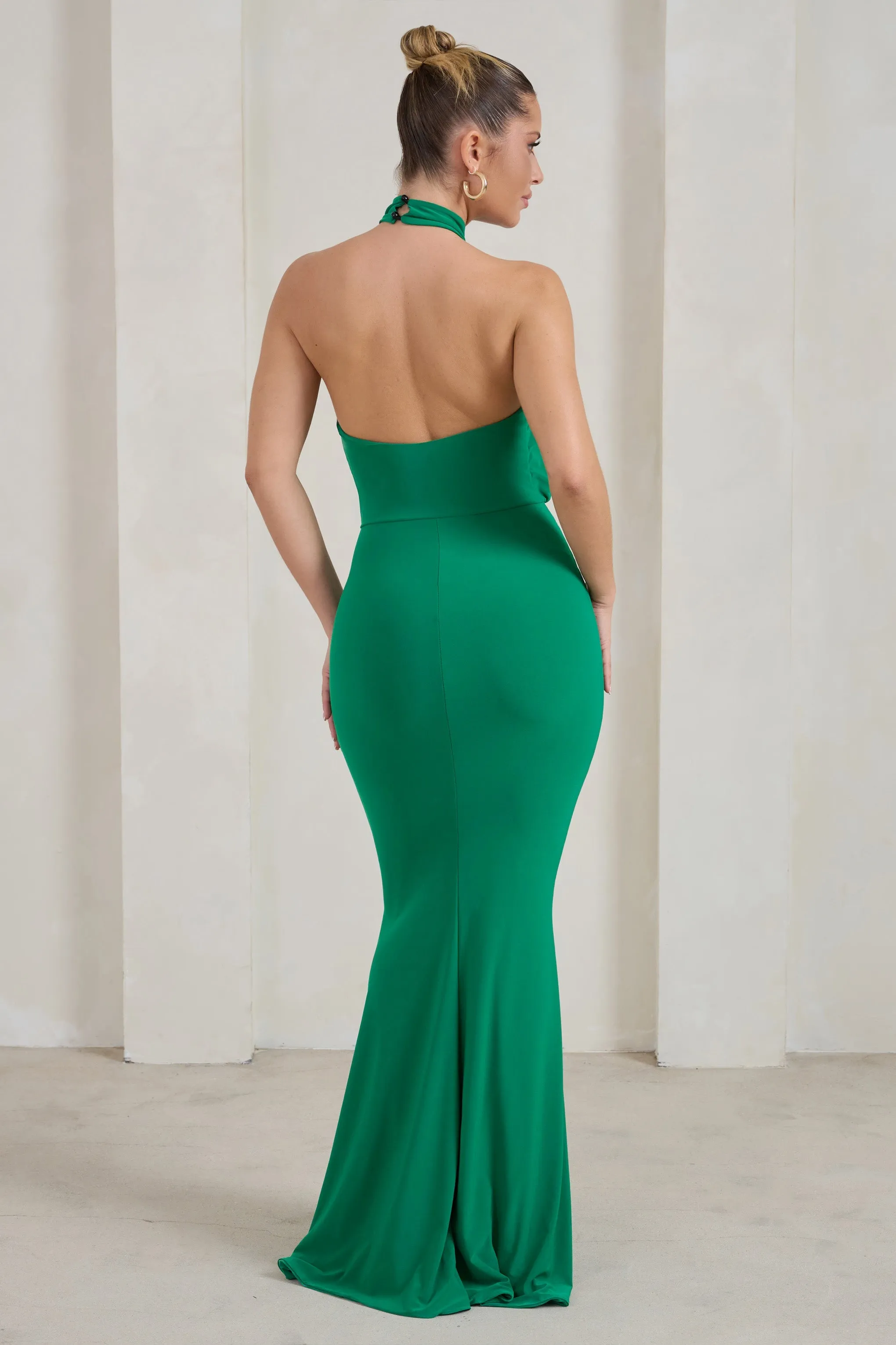 Forever Dreaming | Green Halterneck Ruched Split Maxi Dress sold by Club L London product image thumbnail 2