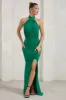 Forever Dreaming | Green Halterneck Ruched Split Maxi Dress sold by Club L London