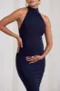 Dora | Navy Halter-Neck Open-Back Maternity Midi Dress sold by Club L London