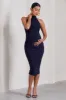 Dora | Navy Halter-Neck Open-Back Maternity Midi Dress sold by Club L London