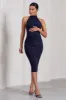 Dora | Navy Halter-Neck Open-Back Maternity Midi Dress sold by Club L London