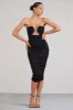 Stately | Black Cut-Out Ruched Bodycon Midi Dress sold by Club L London