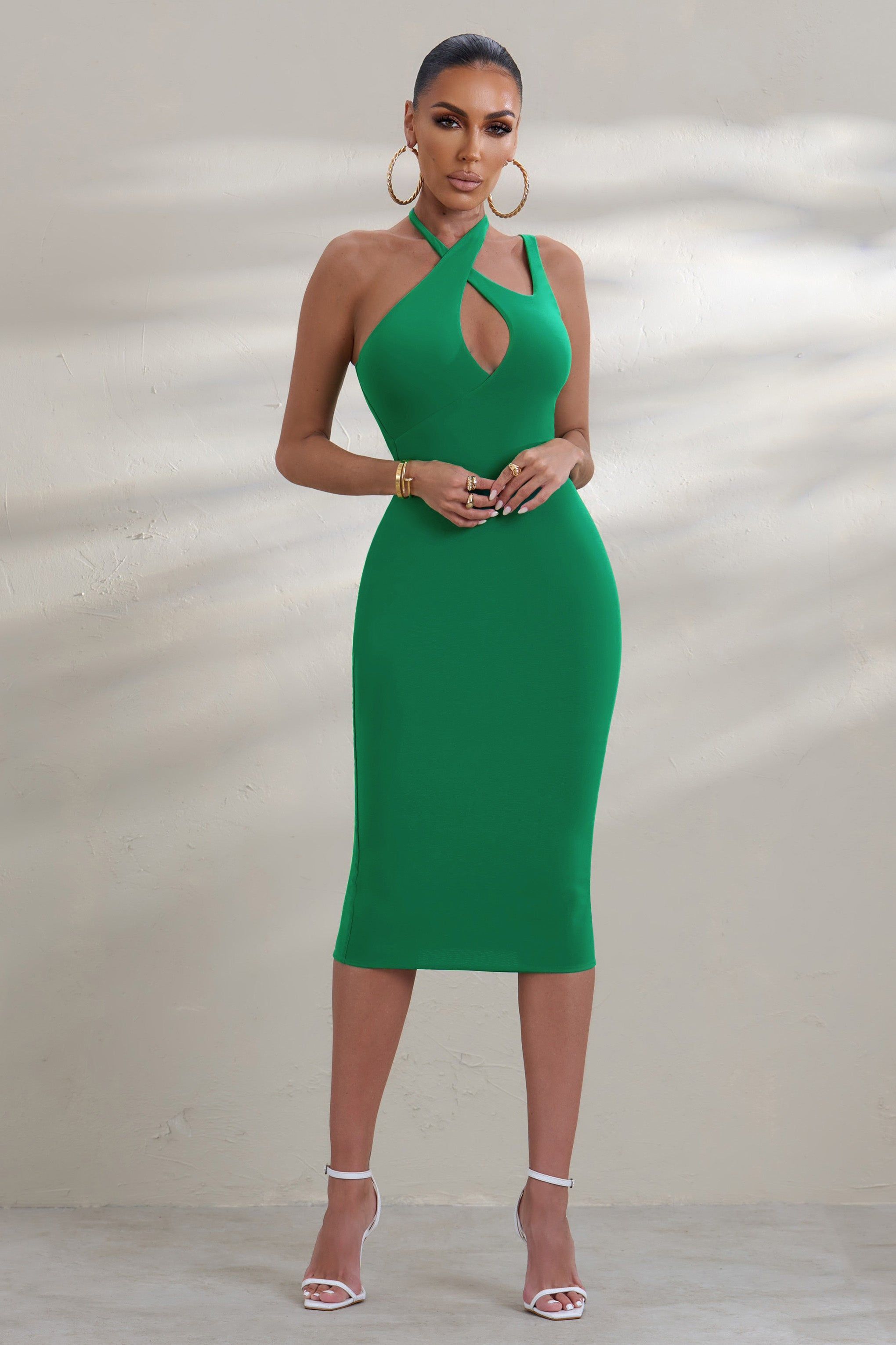 Rome | Green Halter Neck Cut Out Midi Dress sold by Club L London product image thumbnail 3
