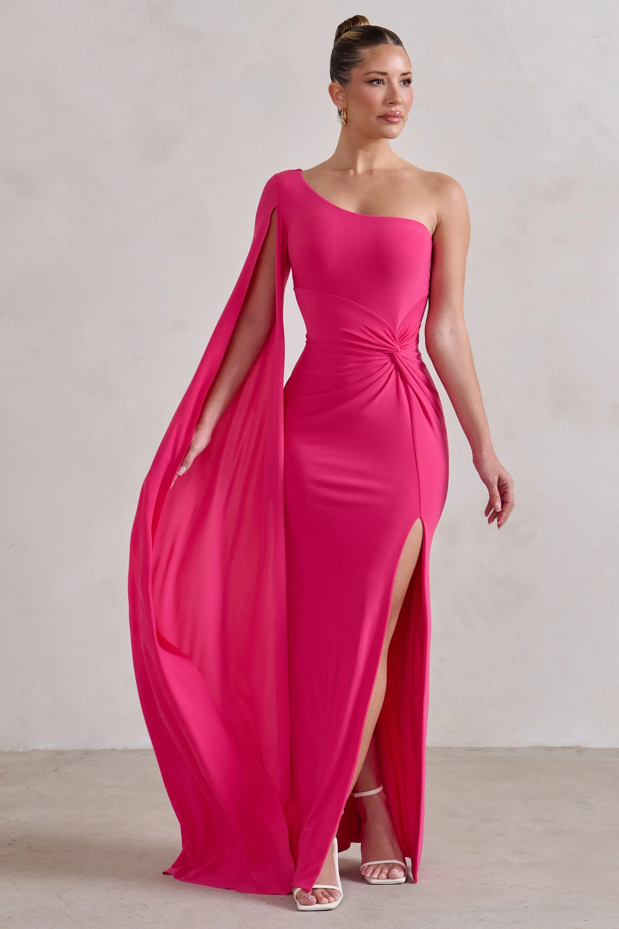 Romi | Hot Pink One Shoulder Twist Design Maxi Dress sold by Club L London product image thumbnail 4