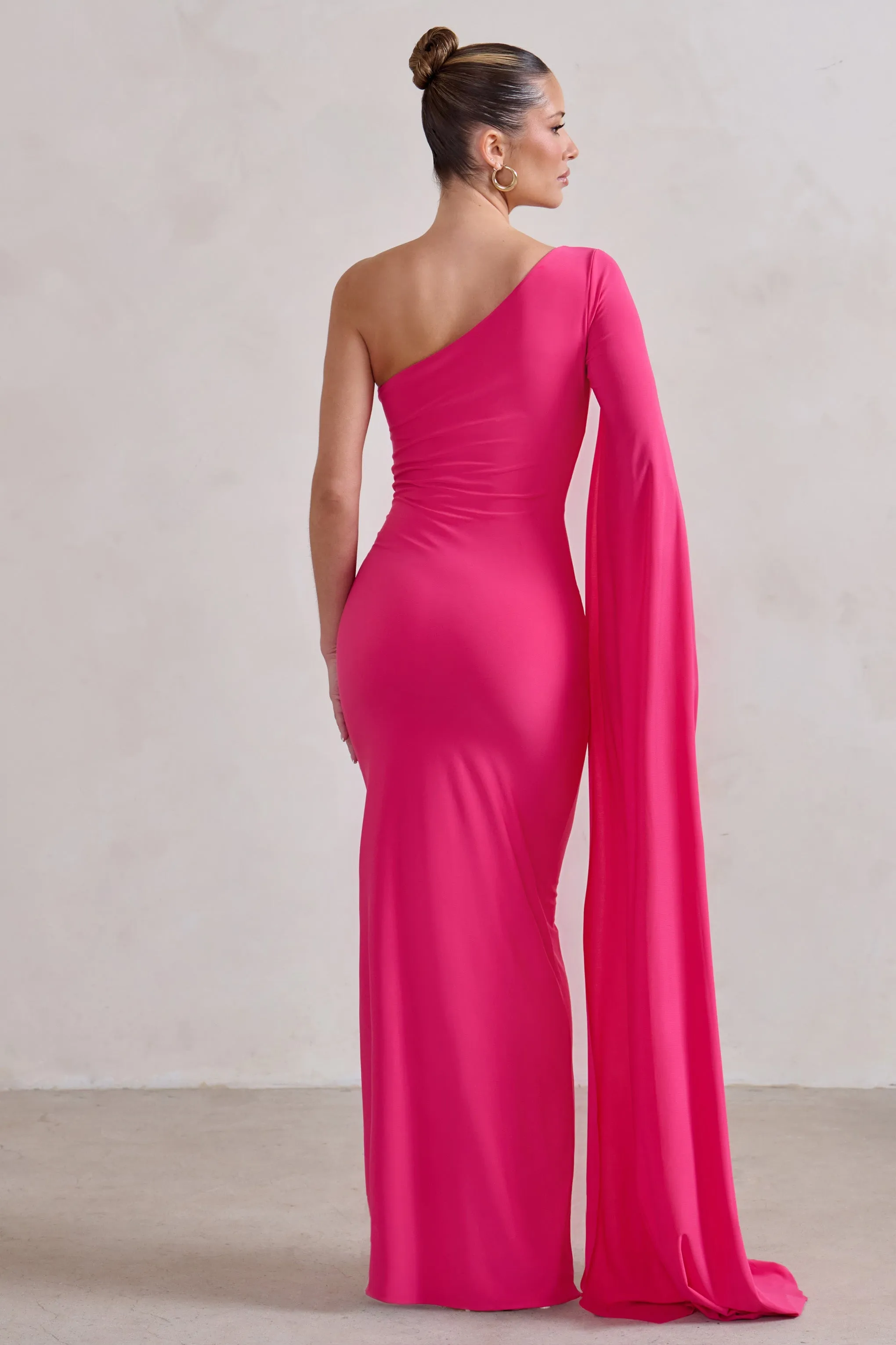 Romi | Hot Pink One Shoulder Twist Design Maxi Dress sold by Club L London product image thumbnail 2