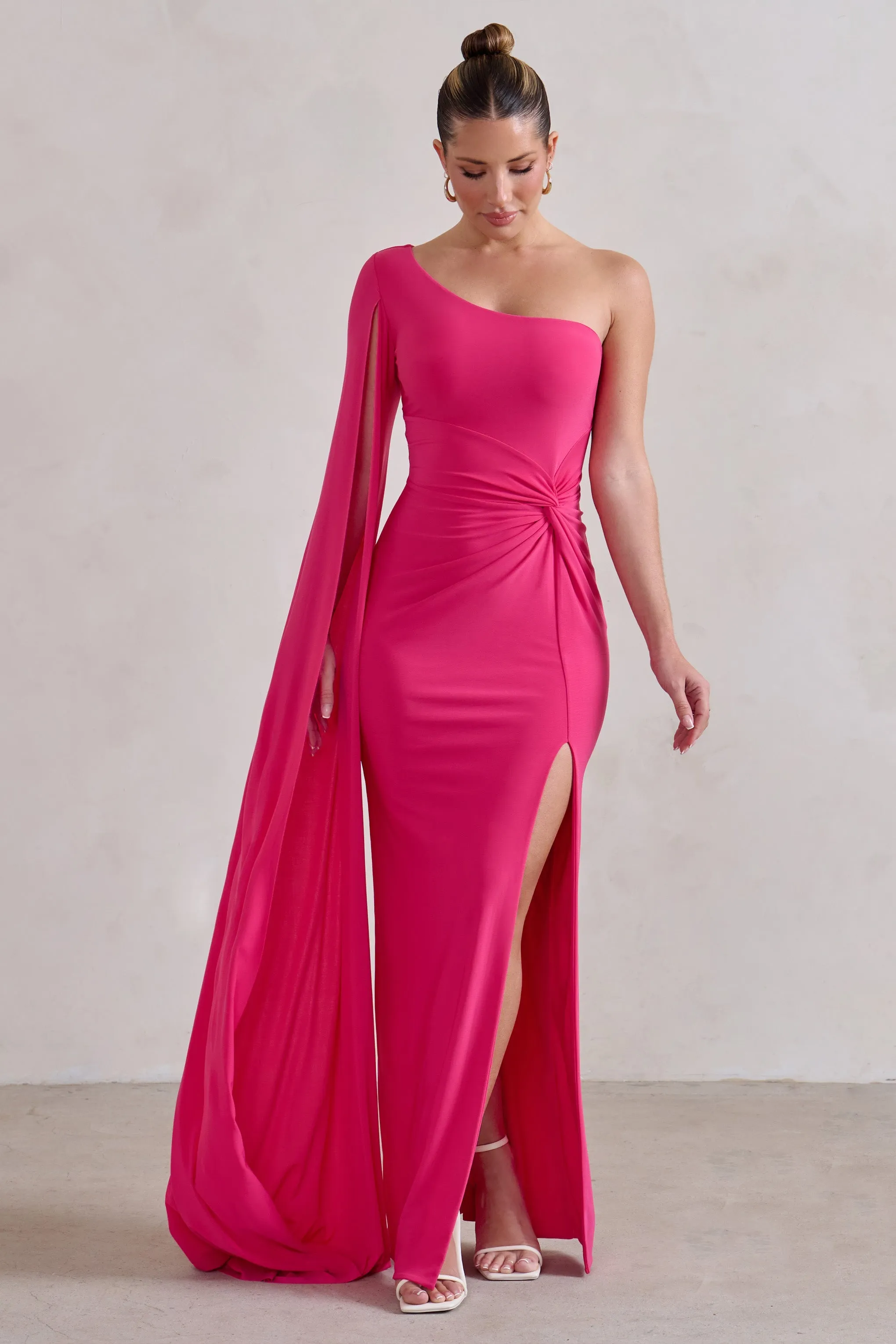 Romi | Hot Pink One Shoulder Twist Design Maxi Dress sold by Club L London product image thumbnail 5