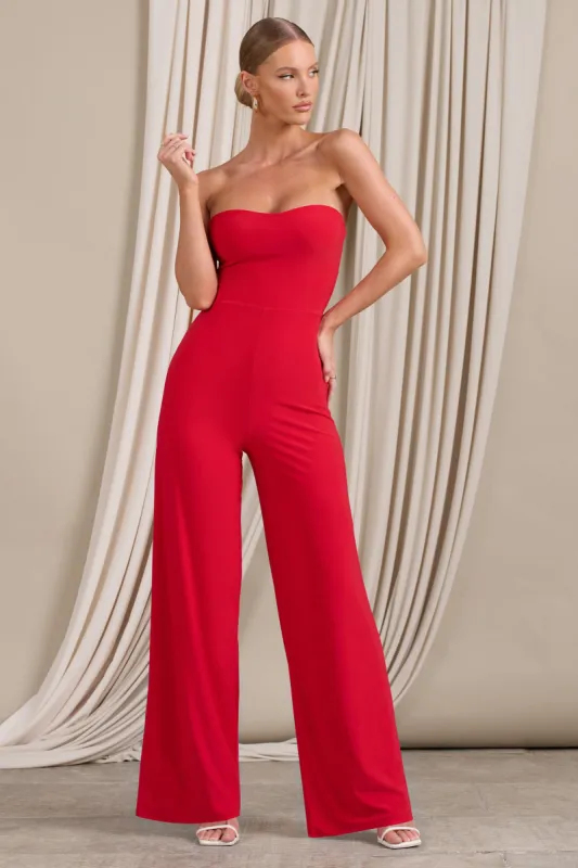 Janon | Red Sweetheart Bandeau Jumpsuit sold by Club L London