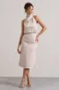 Geena | Champagne Satin Twisted High-Neck Midi Dress sold by Club L London