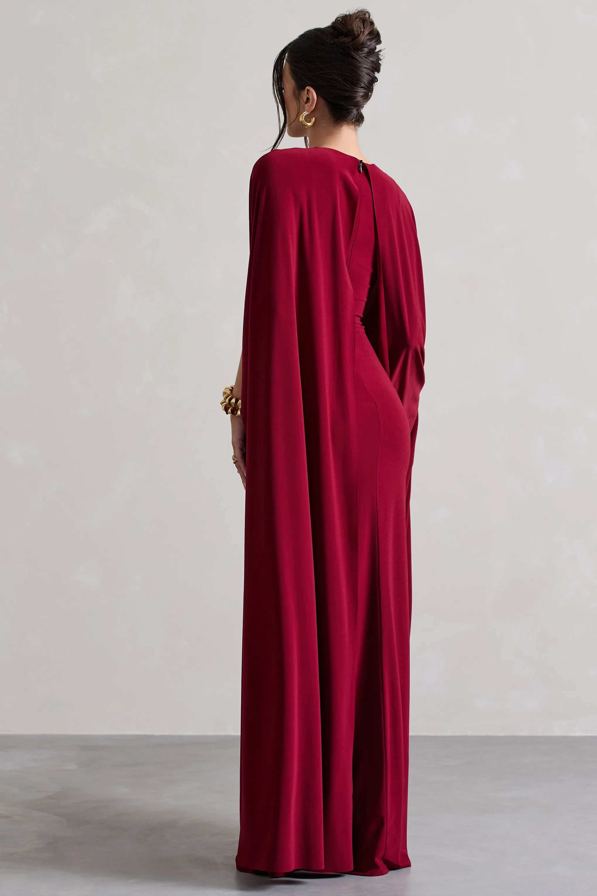 Ilaria | Berry Cape Sleeve Split Maxi Dress sold by Club L London product image thumbnail 2