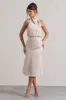 Geena | Champagne Satin Twisted High-Neck Midi Dress sold by Club L London