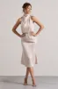 Geena | Champagne Satin Twisted High-Neck Midi Dress sold by Club L London