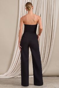 Julia | Black Extreme Plunge Cut Out Wide Leg Jumpsuit sold by Club L London