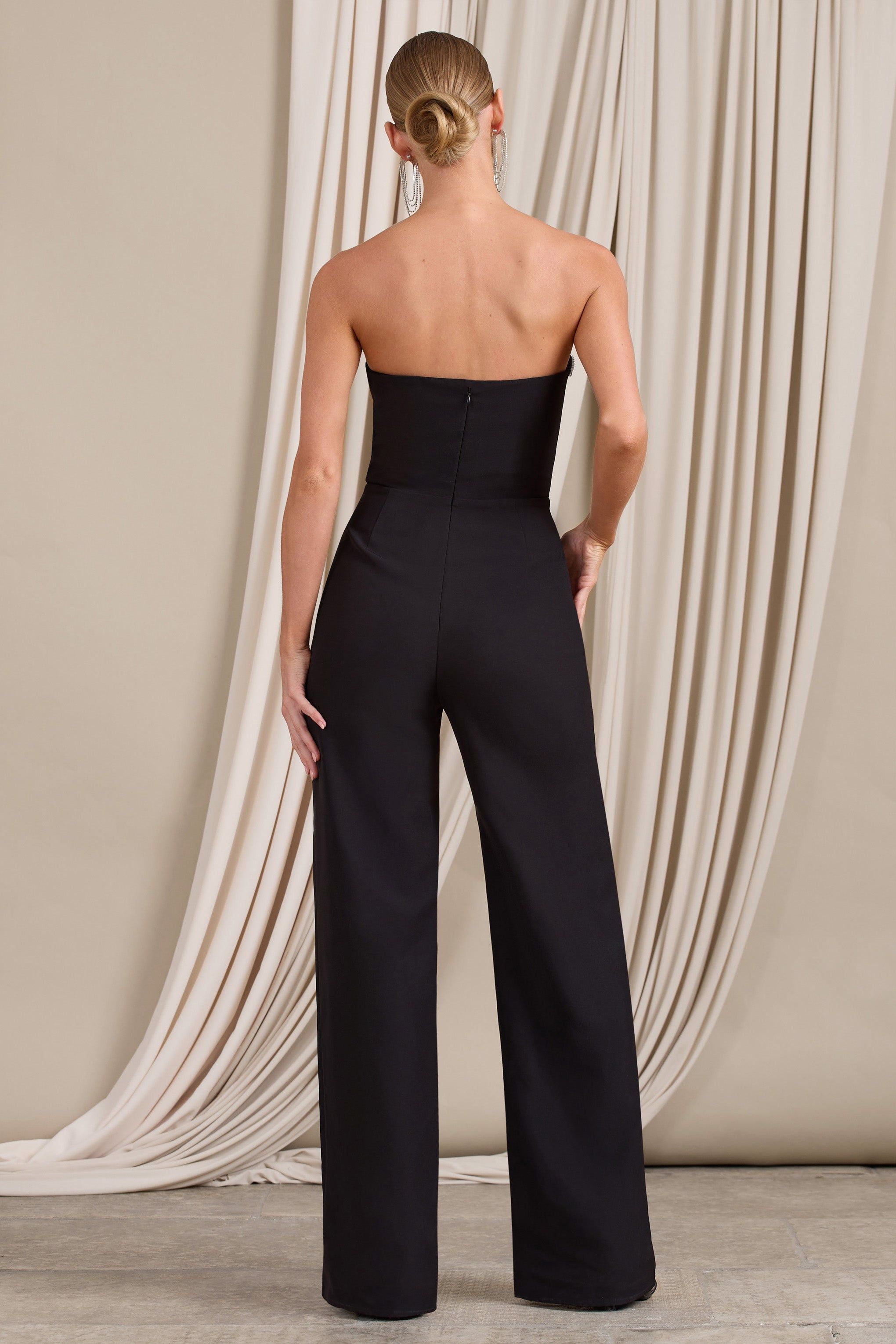 Julia | Black Extreme Plunge Cut Out Wide Leg Jumpsuit sold by Club L London product image thumbnail 2