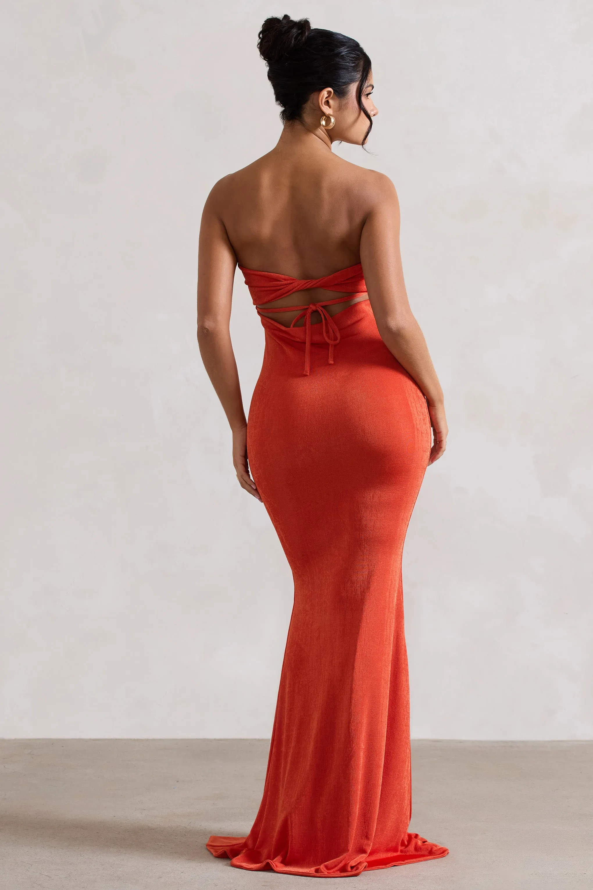 Wild Fantasy | Orange Bandeau Sweetheart Maxi Dress sold by Club L London product image thumbnail 2
