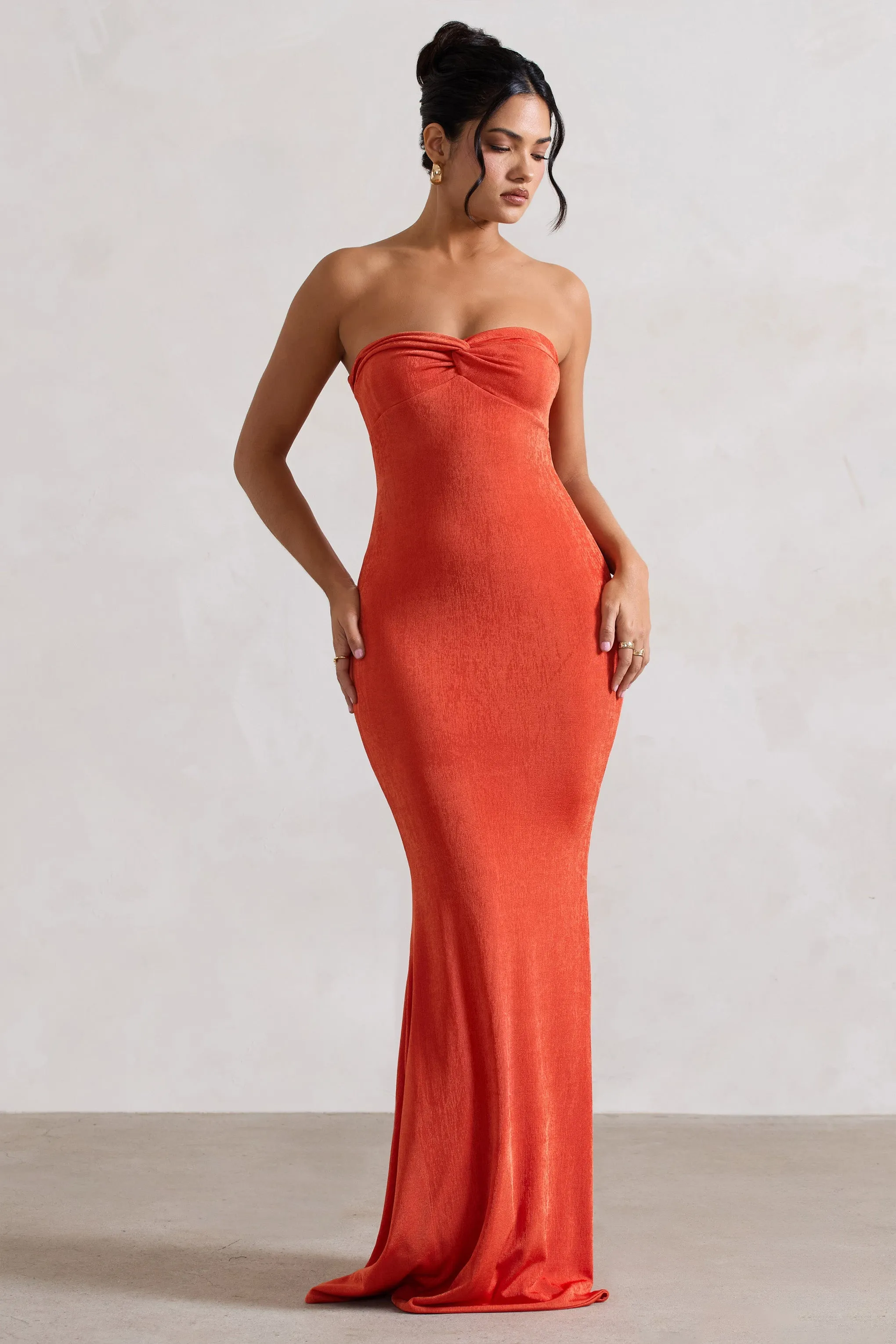 Wild Fantasy | Orange Bandeau Sweetheart Maxi Dress sold by Club L London