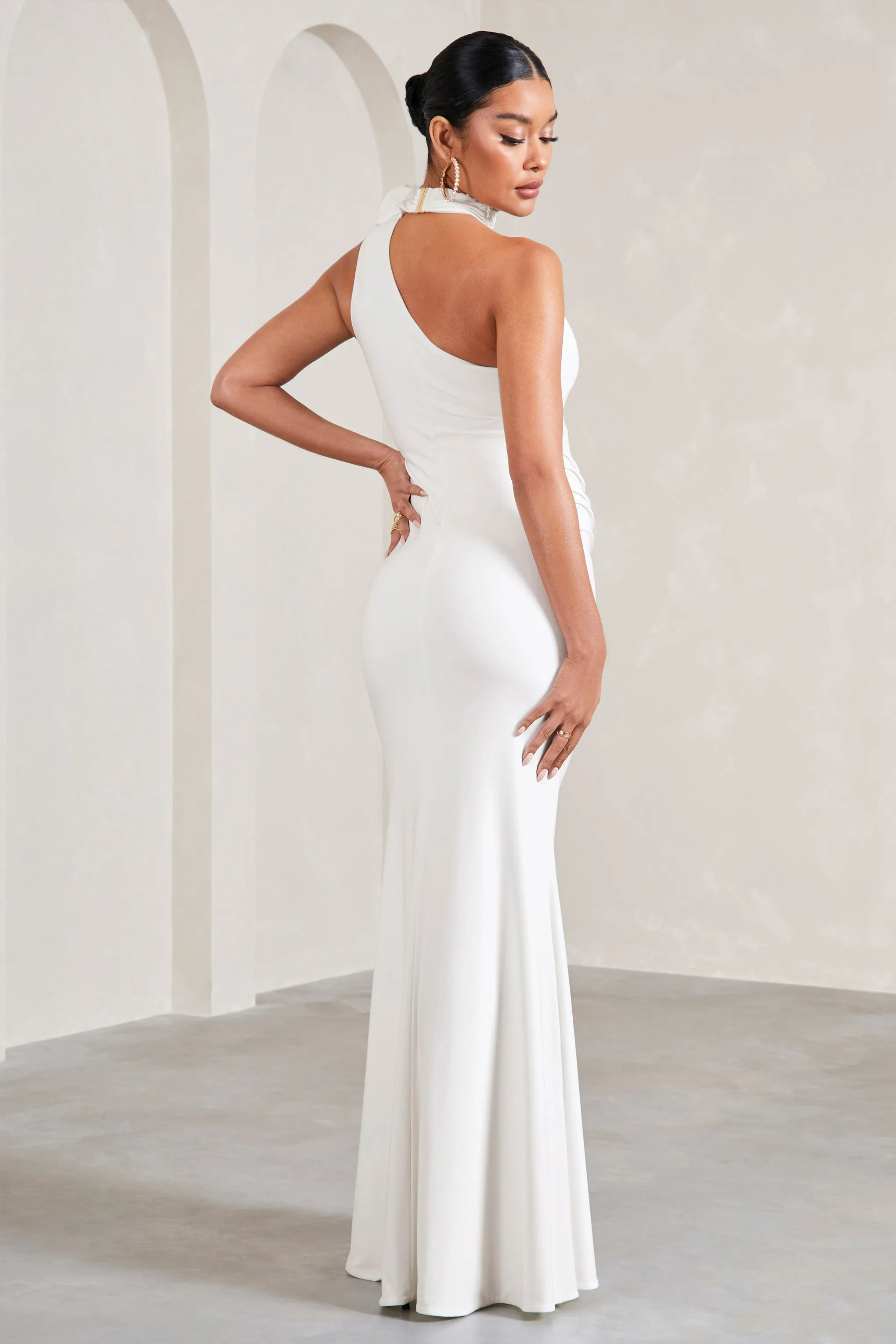 My Promise | White Asymmetric Halter Collar Maternity Maxi Dress With Flowers sold by Club L London product image thumbnail 2