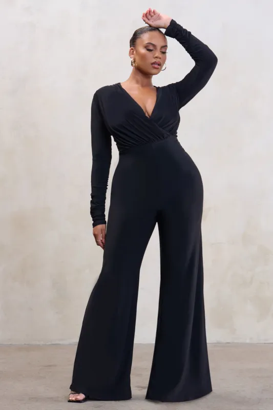 Satisfaction | Plus Black Long Sleeve Wide Leg Jumpsuit sold by Club L London